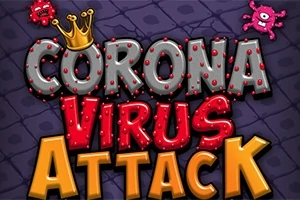 Τρισδιάστατα γράμματα με την επιγραφή Coronavirus Attack σε φόντο με πλακάκια και δύο μικρά κόκκινα τέρατα