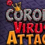 Τρισδιάστατα γράμματα με την επιγραφή Coronavirus Attack σε φόντο με πλακάκια και δύο μικρά κόκκινα τέρατα