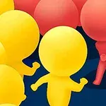 Κίτρινες φιγούρες τρέχουν προς έναν κόκκινο χαρακτήρα σε σκούρο μπλε φόντο