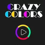 Το κείμενο CRAZY COLORS εμφανίζεται με χρωματιστά γράμματα πάνω σε μαύρο φόντο, με ένα πολύχρωμο κύκλο και εικονίδιο αναπαραγωγής παρακάτω