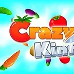 Κείμενο με τη φράση Crazy Knife σε φωτεινό φόντο με λαχανικά και ένα μαχαίρι