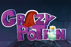 Γράμματα με την επιγραφή CRAZY POTION και μία μικρή εικόνα φίλτρου στο γράμμα O, με σκούρο μπλε φόντο