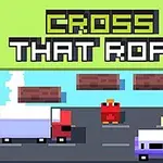 Ένα pixel art τοπίο με έναν κόκκινο χαρακτήρα που διασχίζει έναν δρόμο, με οχήματα και νερό στο φόντο