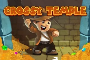 Ένας χαμογελαστός εξερευνητής με καπέλο κρατάει μαστίγιο, περικυκλωμένος από χρυσά νομίσματα και πολύτιμους λίθους, μπροστά από τούβλινο τοίχο