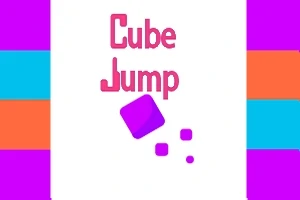 Ροζ και μοβ κύβοι με την επιγραφή Cube Jump σε λευκό φόντο, με χρωματιστές λεπτομέρειες στις πλευρές