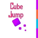 Ροζ και μοβ κύβοι με την επιγραφή Cube Jump σε λευκό φόντο, με χρωματιστές λεπτομέρειες στις πλευρές