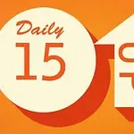 Κύκλος με την ένδειξη Daily 15 και ένα βέλος που δείχνει προς τα πάνω με τις λέξεις UP, σε πορτοκαλί φόντο