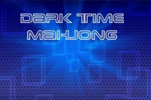 Κυρίαρχο μπλε φόντο με τη φράση DARK TIME MAHJONG σε λευκό, μοντέρνο γραμματοσειρά