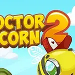 Ο τίτλος Doctor Acorn 2 εμφανίζεται πάνω από ένα μεγάλο κίτρινο μέλισσα με κόκκινο καπέλο σε γαλανό ουρανό με σύννεφα