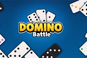 Κεντρική εικόνα με τη λέξη DOMINO Battle περιτριγυρισμένη από κομμάτια ντόμινο σε μπλε φόντο