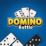 Κεντρική εικόνα με τη λέξη DOMINO Battle περιτριγυρισμένη από κομμάτια ντόμινο σε μπλε φόντο