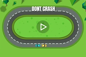 Δύο αυτοκίνητα σε οβάλ πίστα με λεζάντα DONT CRASH και εικονίδιο αναπαραγωγής στο κέντρο