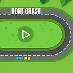 Δύο αυτοκίνητα σε οβάλ πίστα με λεζάντα DONT CRASH και εικονίδιο αναπαραγωγής στο κέντρο