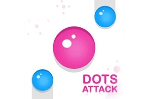 Ροζ και μπλε κύκλοι με τη φράση Dots Attack σε λευκό φόντο