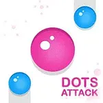 Ροζ και μπλε κύκλοι με τη φράση Dots Attack σε λευκό φόντο