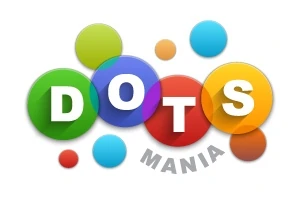 Γράμματα DOTS πάνω σε πολύχρωμους κύκλους με φόντο άλλους μικρότερους κύκλους και τη λέξη MANIA από κάτω