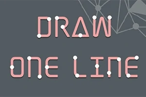 Κείμενο DRAW ONE LINE γραμμένο με ροζ γραμμές και λευκές τελείες σε γκρι φόντο με γεωμετρικά σχέδια