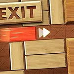 Ένα καφέ φόντο με ξύλινα ορθογώνια μπλοκ, βέλος που δείχνει προς τα δεξιά, και την επιγραφή EXIT στο πάνω μέρος
