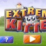 Ένα σχέδιο με έναν γατούλη και μια ταμπέλα EXTREME KITTEN σε έντονα χρώματα πάνω από ένα καταπράσινο τοπίο, με κουμπιά με εικονίδια ερωτηματικού και αναπαραγωγής