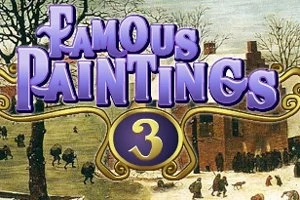 Ο τίτλος Famous Paintings 3 με επικάλυψη μιας χειμερινής σκηνής σε χωριό με ανθρώπους που περπατούν στο χιόνι