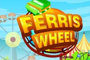 Κείμενο Ferris Wheel με φόντο λούνα παρκ και ρόδα λούνα παρκ, σε έντονους χρωματισμούς