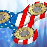Φιτζετ σπίνερ με σχέδιο της αμερικανικής σημαίας και τη λέξη FREEPLAYNOW στα κεντρικά του