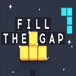 Γράμματα που σχηματίζουν τη φράση Fill the Gap με φόντο χρωματιστά γεωμετρικά σχήματα και αστέρια