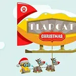 Αερόπλοιο με την επιγραφή FLAPCAT και CHRISTMAS πάνω από έναν χαρακτήρα ρομπότ με σκούφο Άγιου Βασίλη που τραβά δύο τάρανδους