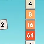 Flappy 2048 Ένας κύβος με τον αριθμό 2 και φτερό πλησιάζει μια κάθετη σειρά από αριθμημένους κύβους 4, 8, 16, 64