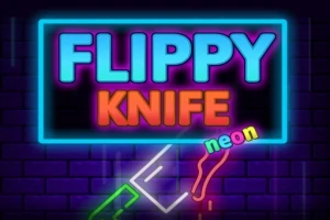 Φωτεινή νέον επιγραφή με τις λέξεις FLIPPY KNIFE πάνω σε σκοτεινό φόντο τούβλων