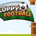 Ένα σχέδιο με τη λέξη Floppy Football πάνω από ένα σχέδιο με μια μπάλα ποδοσφαίρου και ξύλινους στύλους στο φόντο