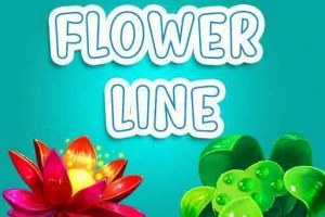 Έγχρωμα λουλούδια σε μπλε φόντο με τη λέξη FLOWER LINE στο κέντρο