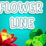 Έγχρωμα λουλούδια σε μπλε φόντο με τη λέξη FLOWER LINE στο κέντρο