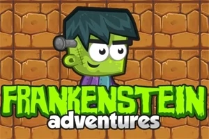 Καρουφτεριστικός χαρακτήρας πράσινου Frankenstein με σκούρα μαλλιά και φόντο από καφέ τούβλα