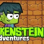 Καρουφτεριστικός χαρακτήρας πράσινου Frankenstein με σκούρα μαλλιά και φόντο από καφέ τούβλα