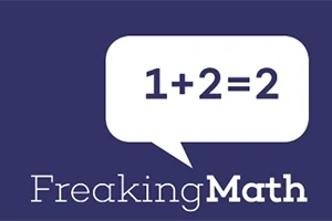 Μία λευκή ομιλία με την εξίσωση 1+2=2 πάνω από το κείμενο Freaking Math σε σκοτεινό φόντο