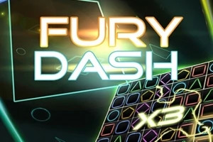 Λογότυπο με τον τίτλο Fury Dash πάνω από φουτουριστικό φόντο με γραμμές και γεωμετρικά σχήματα