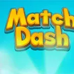 Κίτρινη και πορτοκαλί επιγραφή με την φράση Match Dash σε γαλάζιο φόντο