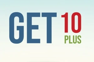 Εικόνα με το κείμενο GET 10 PLUS σε μπλε, κόκκινο και πράσινο χρώμα