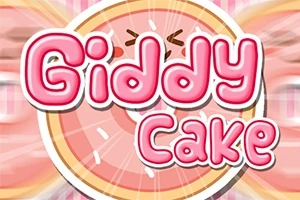 Καλλιτεχνικό σχέδιο με ροζ γράμματα Giddy Cake πάνω από μία ροζ τούρτα με γραμμή κεραυνών στο φόντο