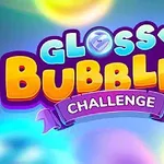 Χρωματιστός τίτλος Glossy Bubbles Challenge με φόντο μπάλες σε διάφορα χρώματα