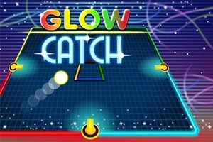 Πολύχρωμα γράμματα GLOW CATCH σε νέο ψηφιακό πίνακα με γραμμές και λαμπερό υπόβαθρο