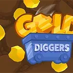 Καλάθι με την επιγραφή GOLD DIGGERS σε φόντο καφέ, περιστοιχισμένο από χρυσά νομίσματα