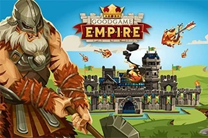 Goodgame Empire Βίκινγκ με τσεκούρι μπροστά από μεσαιωνικό κάστρο σε επίθεση με φλεγόμενα βλήματα