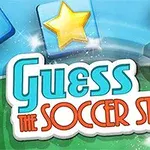 Κείμενο με τη φράση Guess the Soccer Star, ένα ποδοσφαιρικό μπαλόνι και αστέρια σε γαλάζιο φόντο