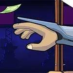 Χέρι τοποθετημένο σε γκιλοτίνα με ένα χαρτονόμισμα στον αέρα