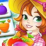 Μια κοπέλα με καπέλο κρατάει λαχανικά δίπλα σε πλακίδια με εικόνες λαχανικών