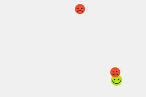 Τρία emojis με εκφράσεις προσώπου σε ανοιχτόχρωμο φόντο, δύο κόκκινα λυπημένα στο πάνω μέρος και ένα πράσινο χαμογελαστό ανάμεσά τους στο κάτω μέρος