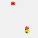 Τρία emojis με εκφράσεις προσώπου σε ανοιχτόχρωμο φόντο, δύο κόκκινα λυπημένα στο πάνω μέρος και ένα πράσινο χαμογελαστό ανάμεσά τους στο κάτω μέρος