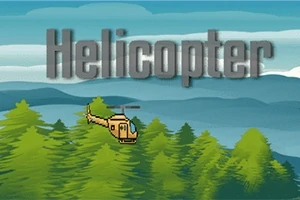 Helicopter Εικόνα με ένα κίτρινο ελικόπτερο που πετάει πάνω από δάσος με φόντο βουνά και τον ουρανό, με τη λέξη Helicopter γραμμένη πάνω